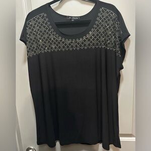 Elie McCarthy Size 2X Black/Silver Cap Sleeve Pullover EUC